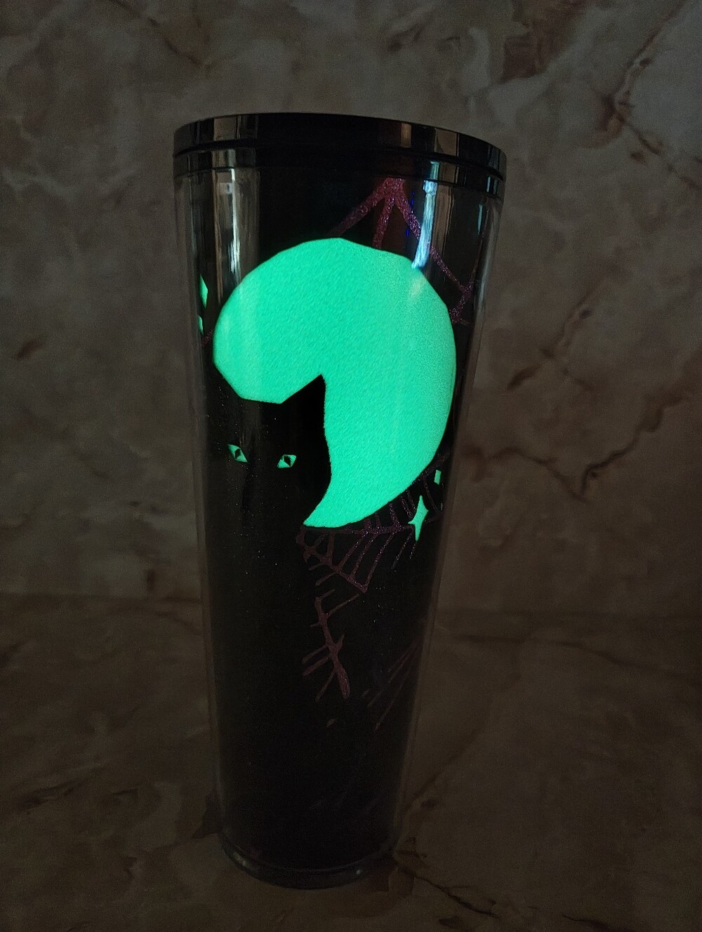 Starbucks 2021 Halloween Glow in the Dark Black Cat tumbler Cold Cup Venti 24oz